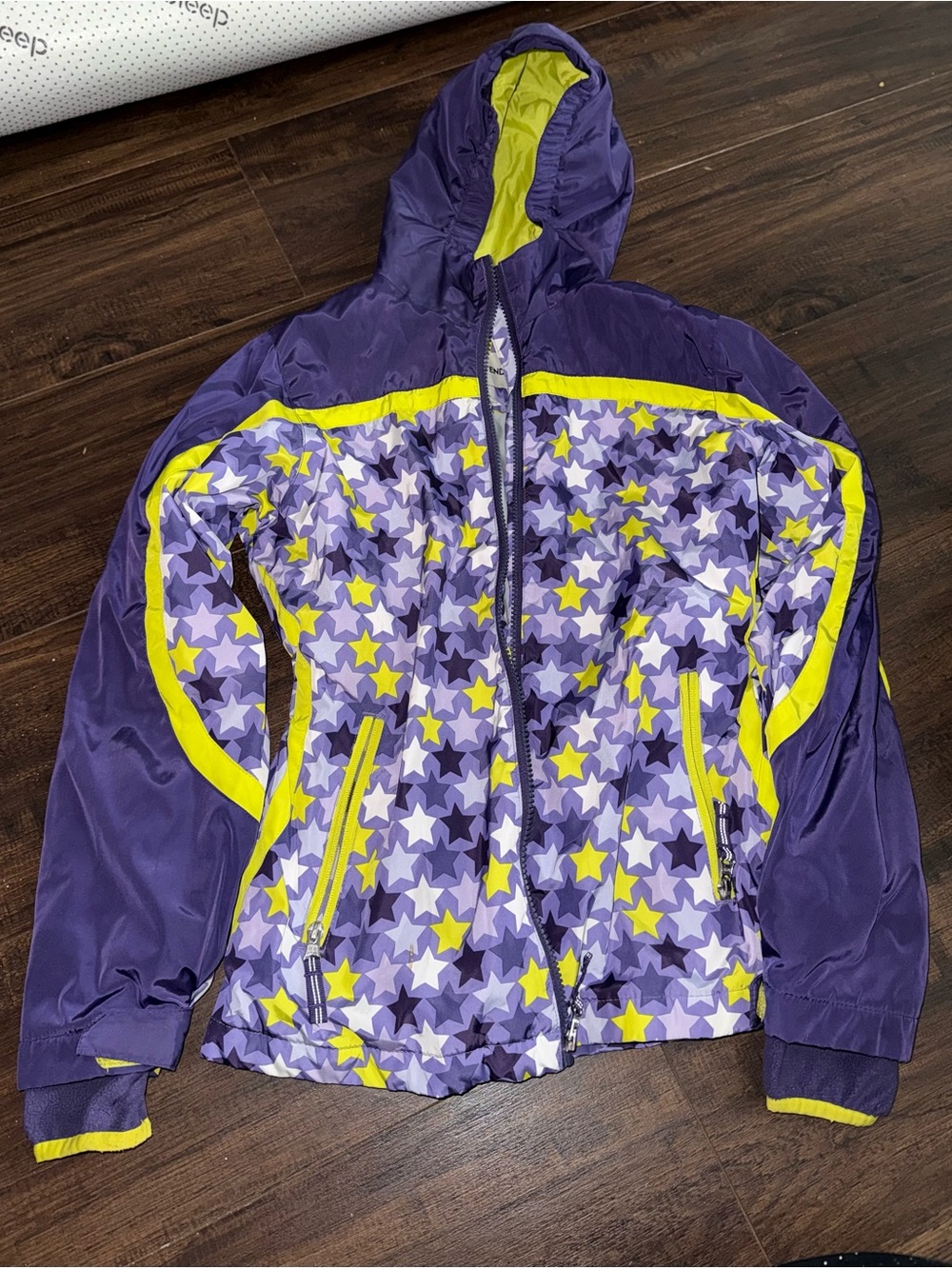 Lands' End Purple Hooded Star-Print Jacket with Yellow Trim